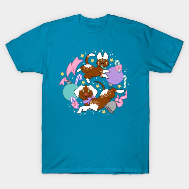 Christmas Gingerbread Cat and Dog T-Shirt by Pupcakes and Cupcats